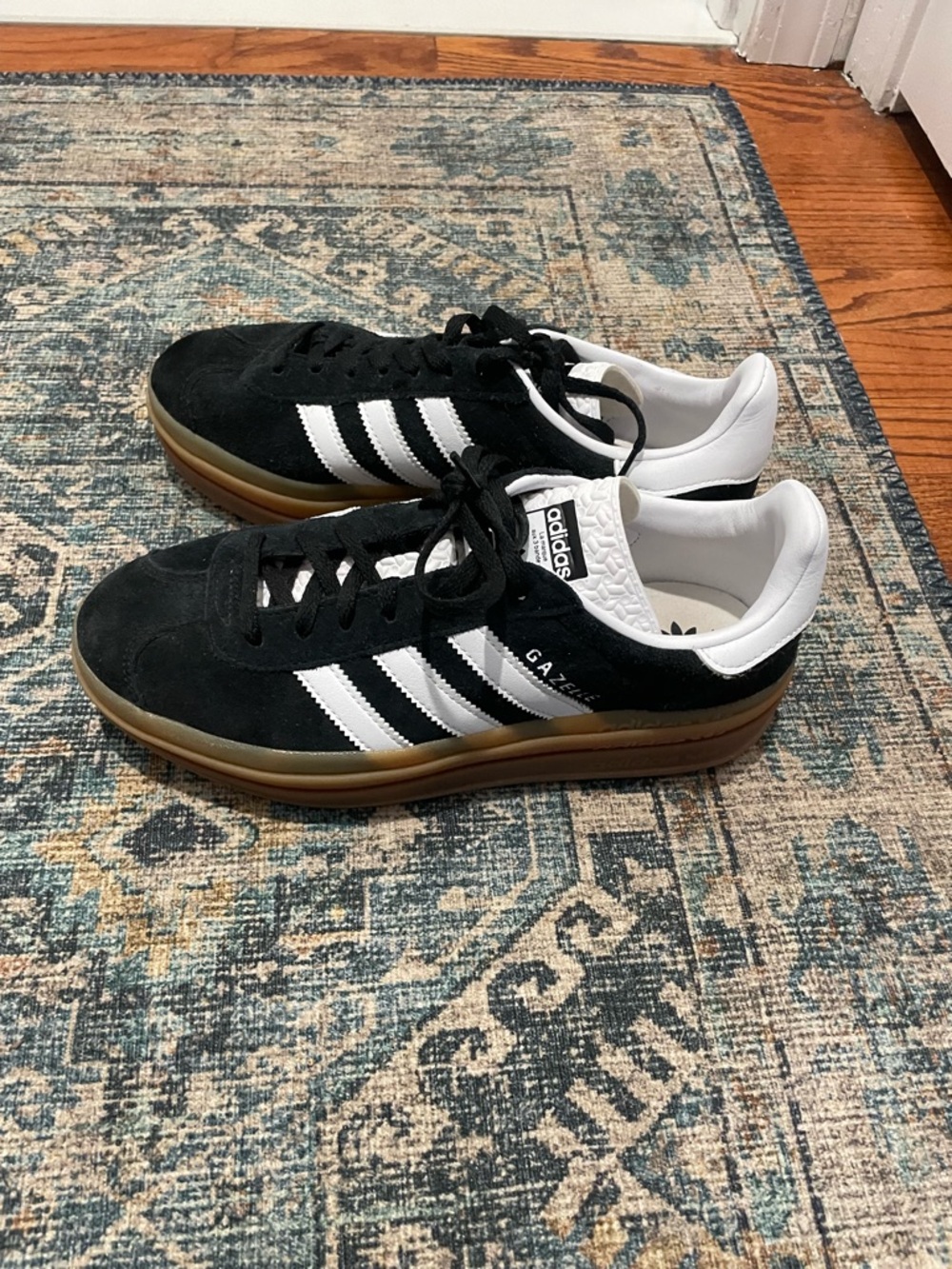 adidas Women’s Gazelle Sneakers in Black/White with Gum Sole - Picture 4 of 4